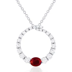 0.20Ct Ruby 16"pendant Necklace In 18K White Gold