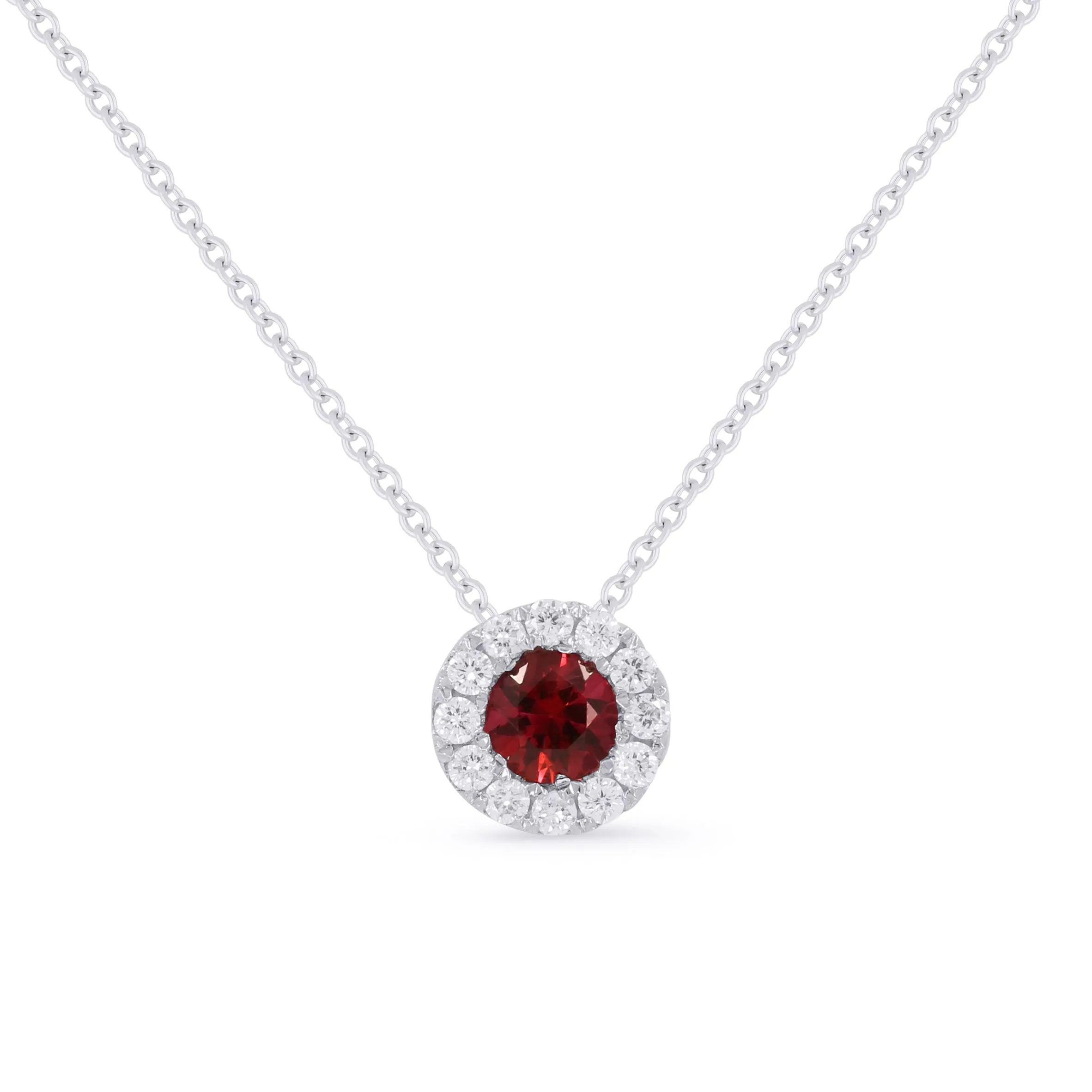 0.21Ct Ruby 16"pendant Necklace In 14K White Gold