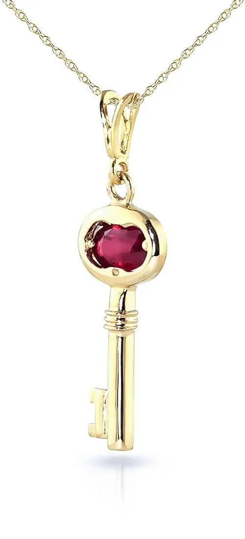 0.5 Carat 14K Solid Yellow Gold Key Charm Necklace Natural Ruby