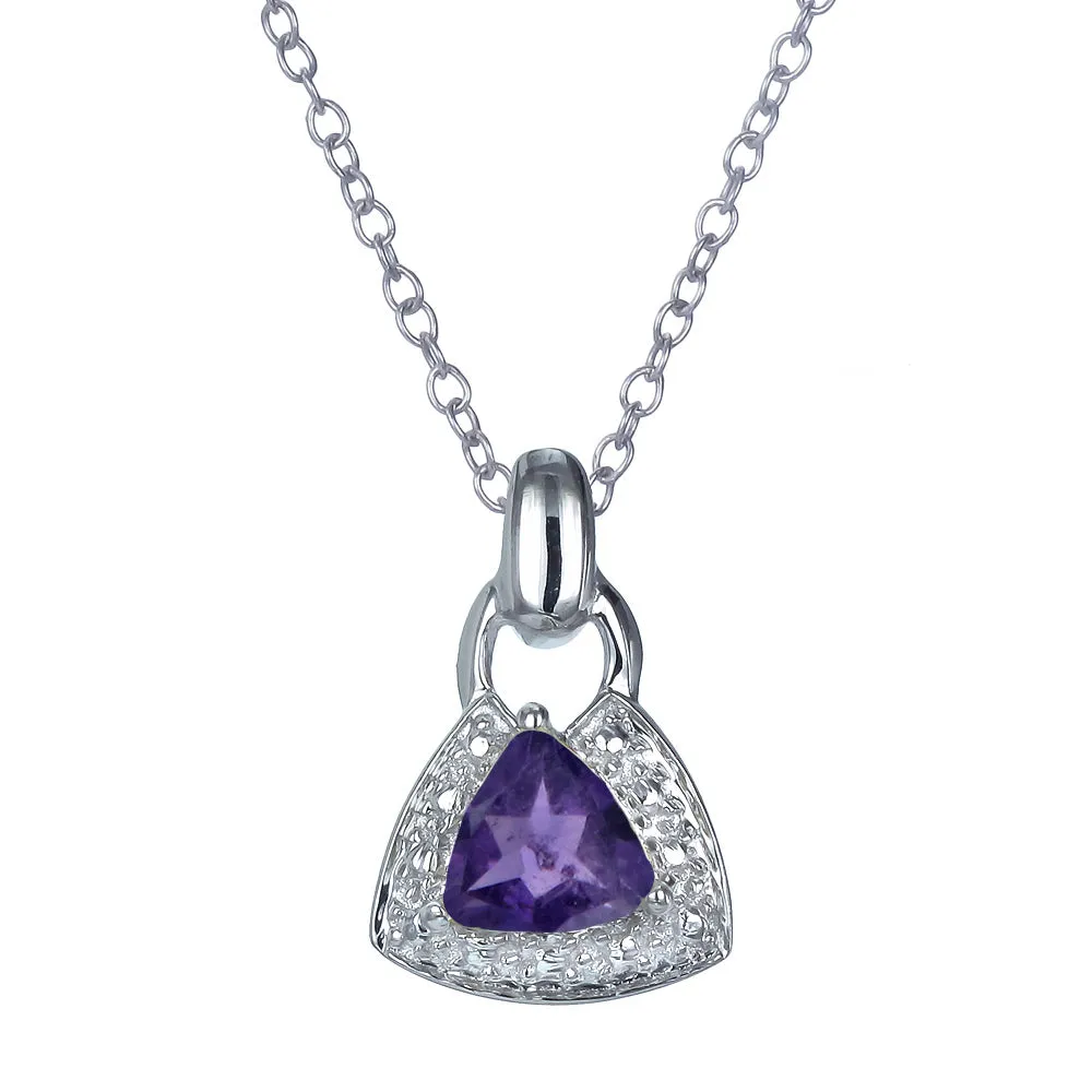 0.60 cttw Pendant Necklace, Purple Amethyst Trillion Shape Pendant Necklace for Women in .925 Sterling Silver with Rhodium, 18 Inch Chain, Prong Setting