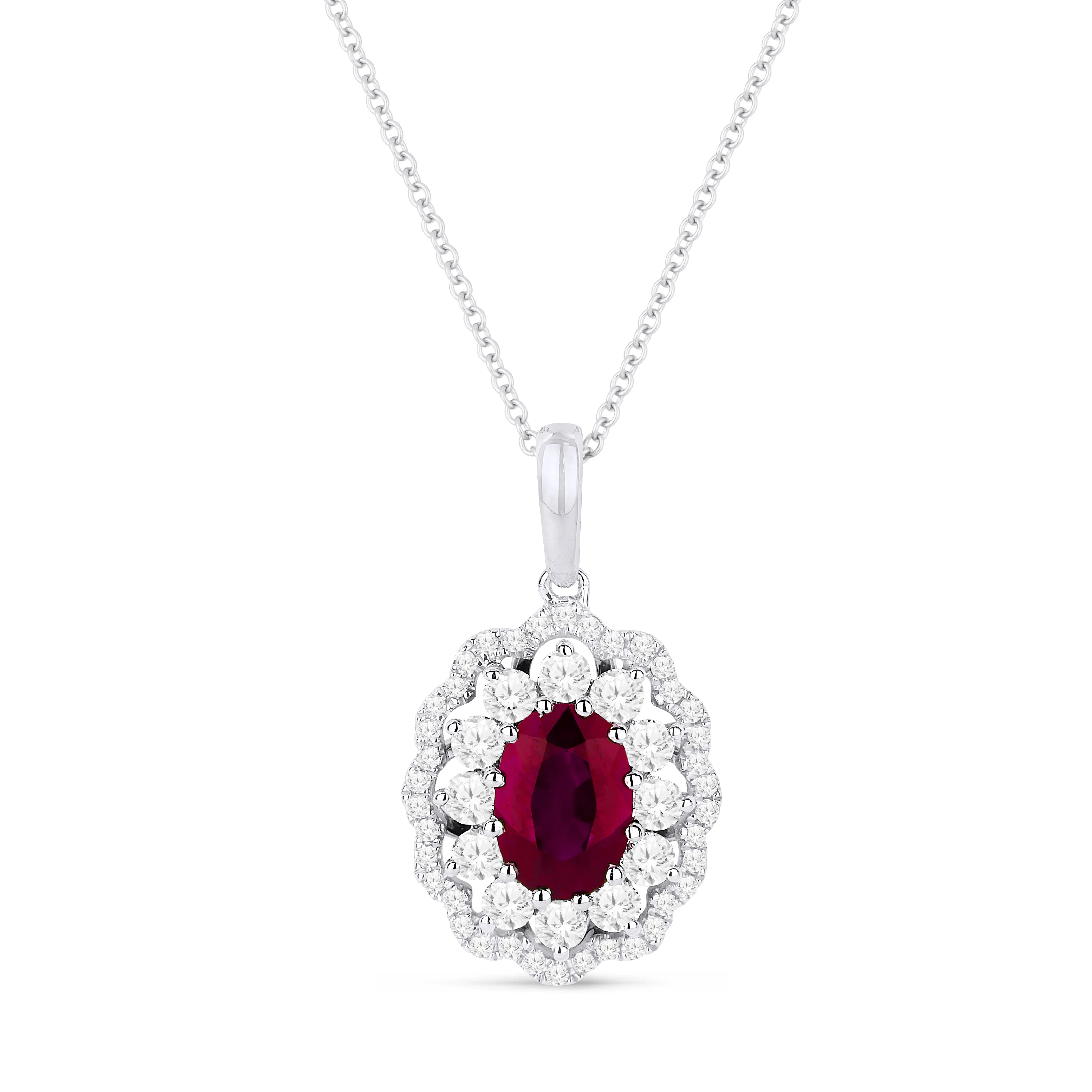 0.84Ct Ruby 16"pendant Necklace In 14K White Gold