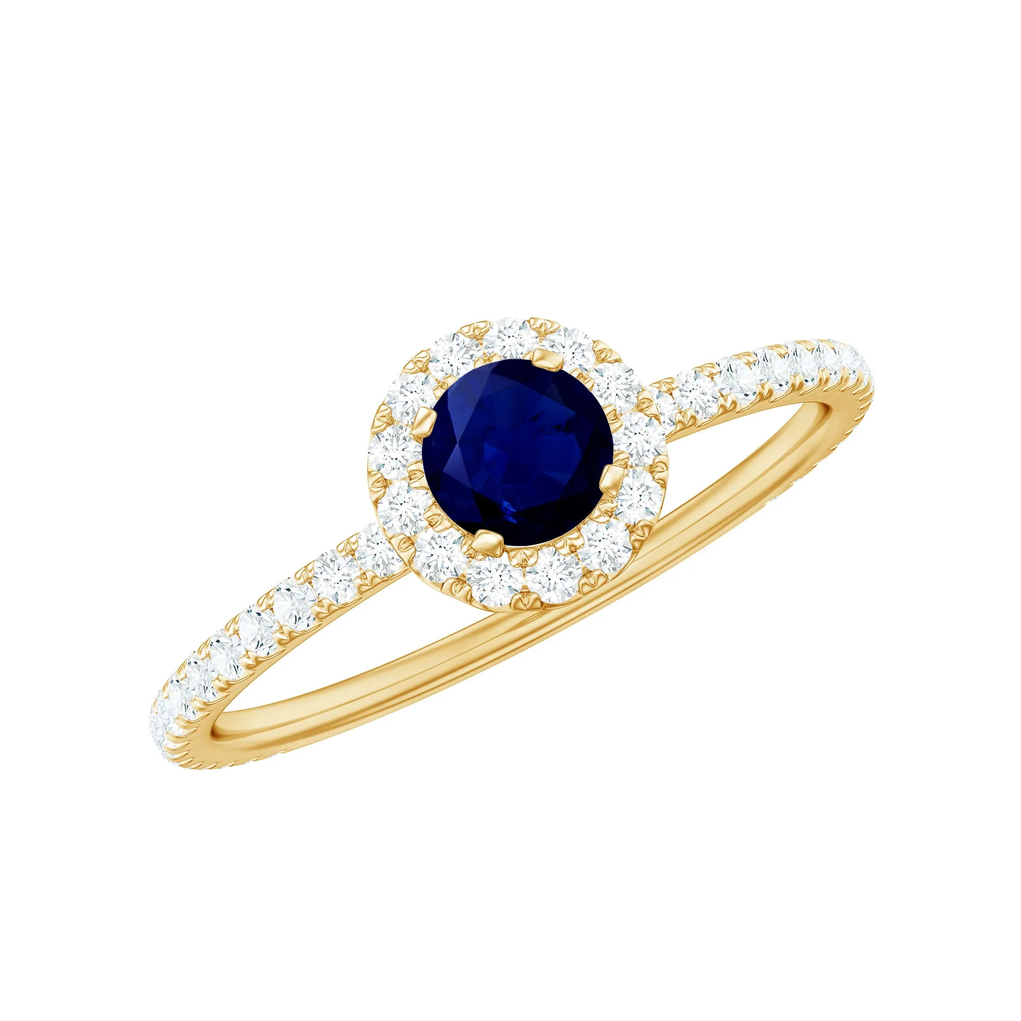 1 CT Blue Sapphire and Diamond Minimal Engagement Ring