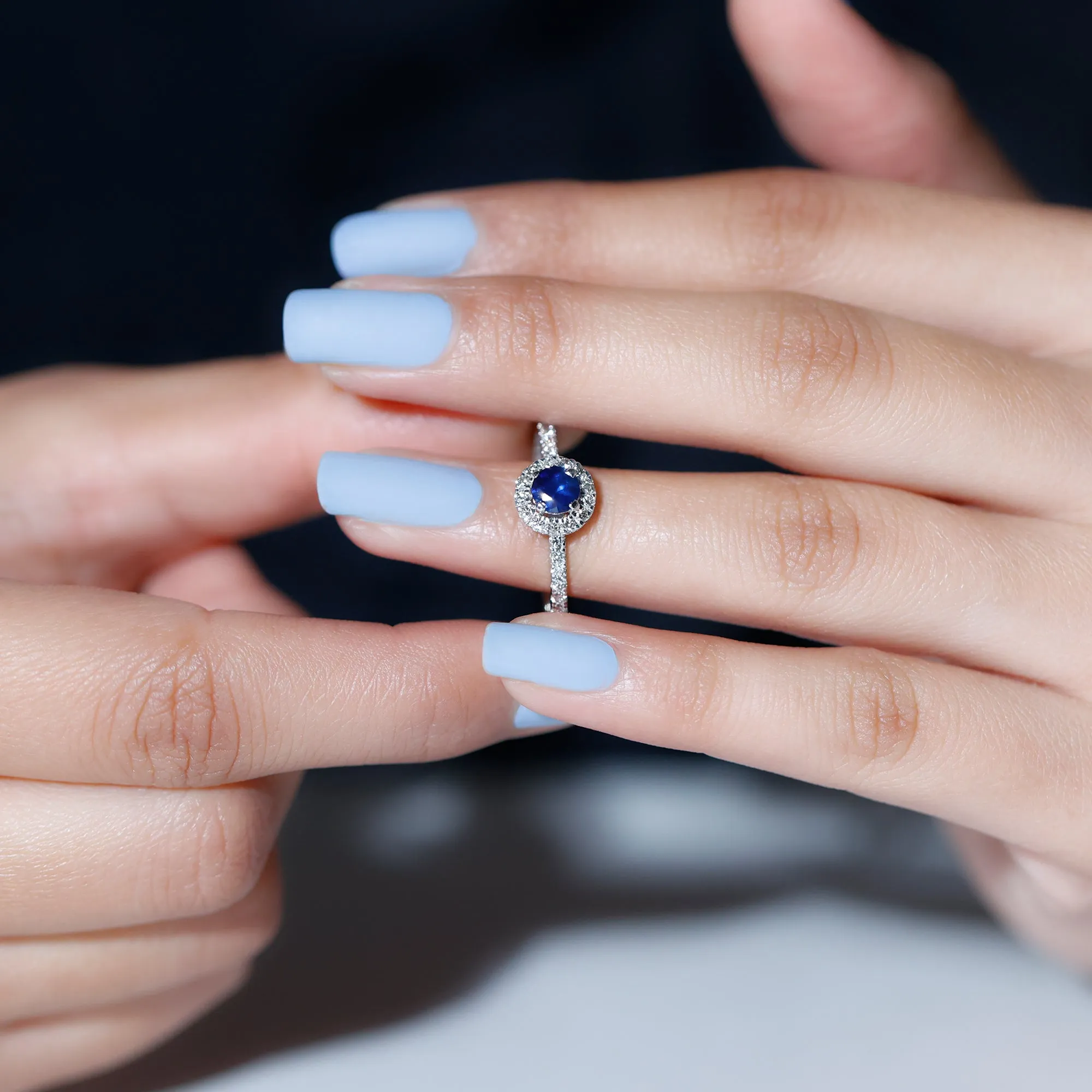 1 CT Blue Sapphire and Diamond Minimal Engagement Ring