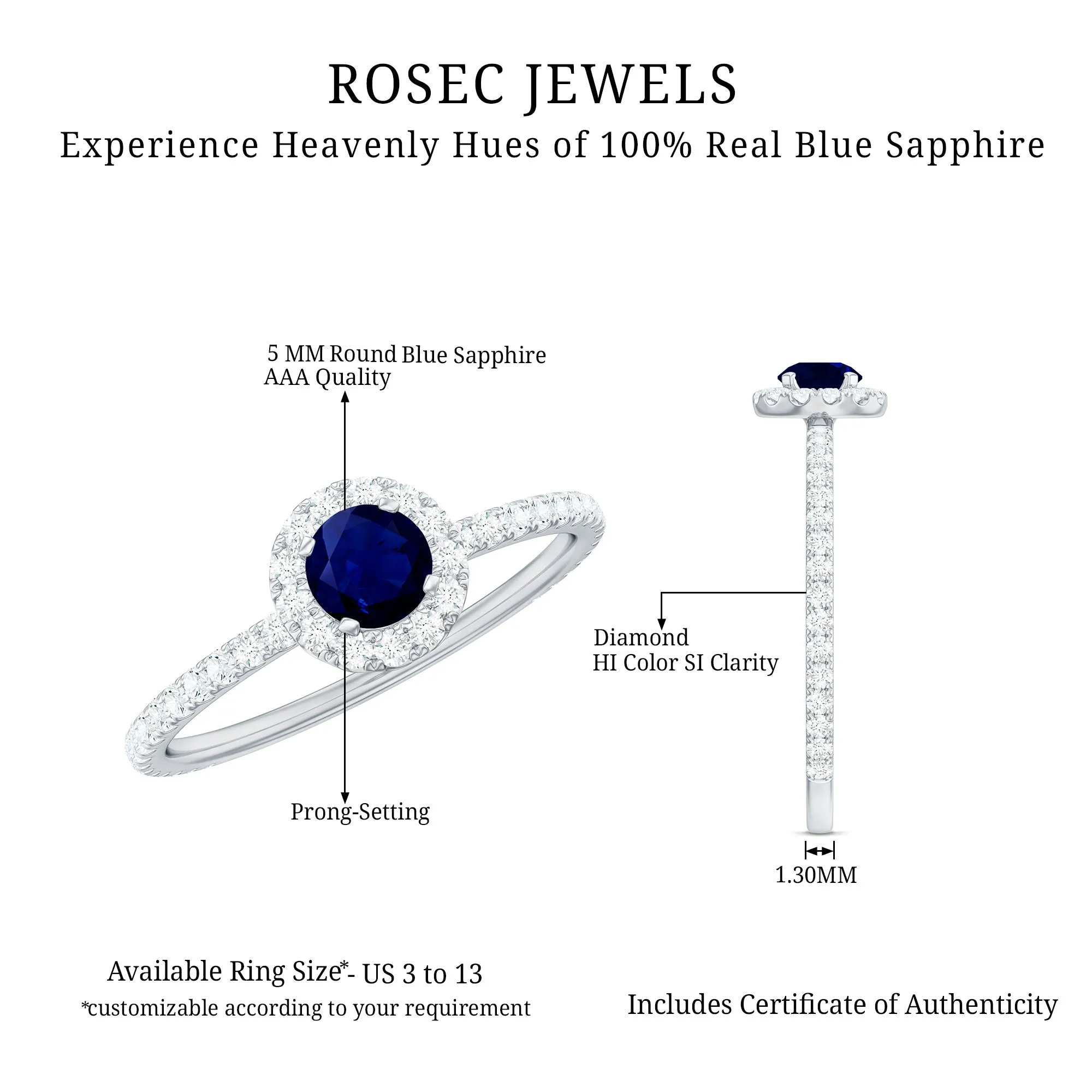 1 CT Blue Sapphire and Diamond Minimal Engagement Ring