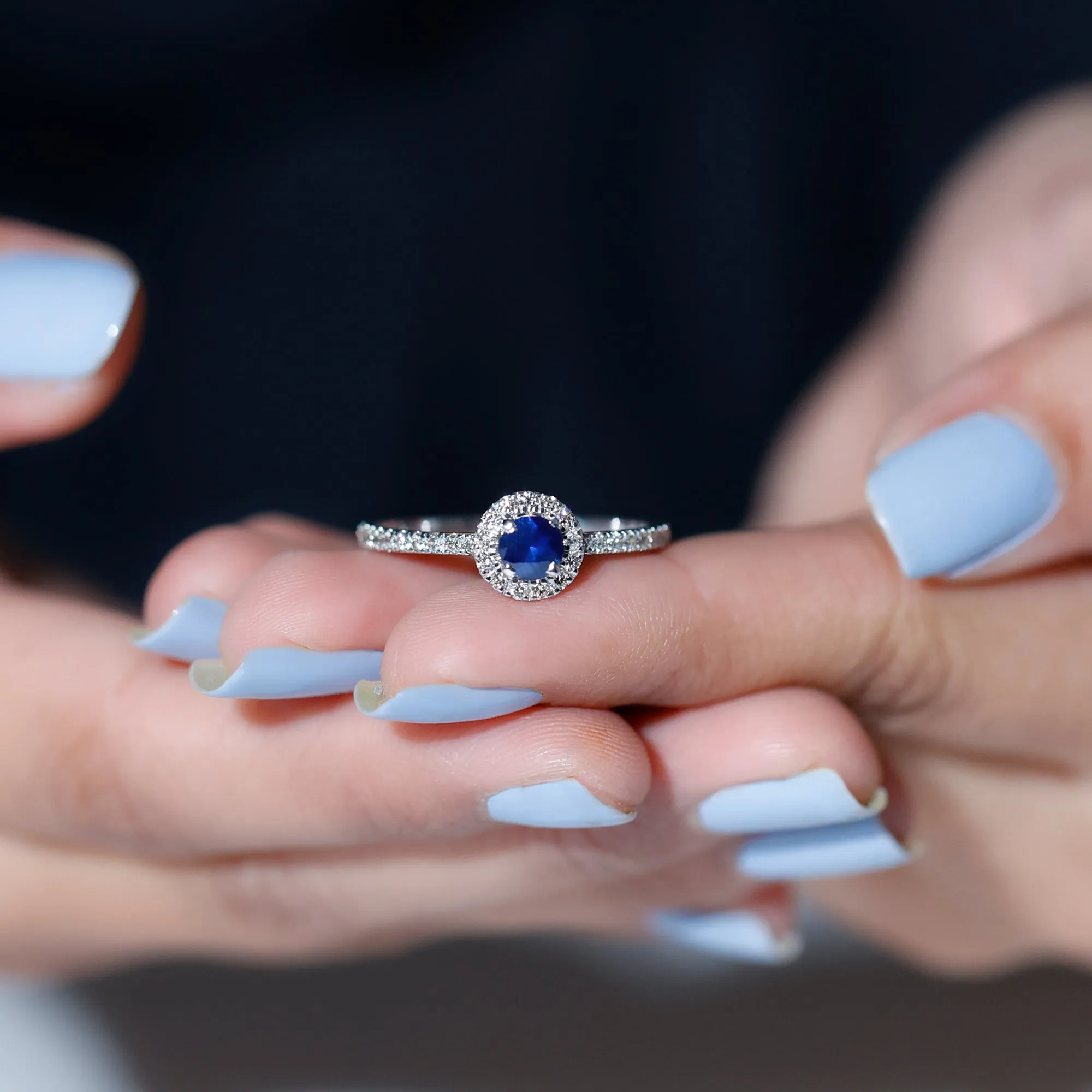 1 CT Blue Sapphire and Diamond Minimal Engagement Ring