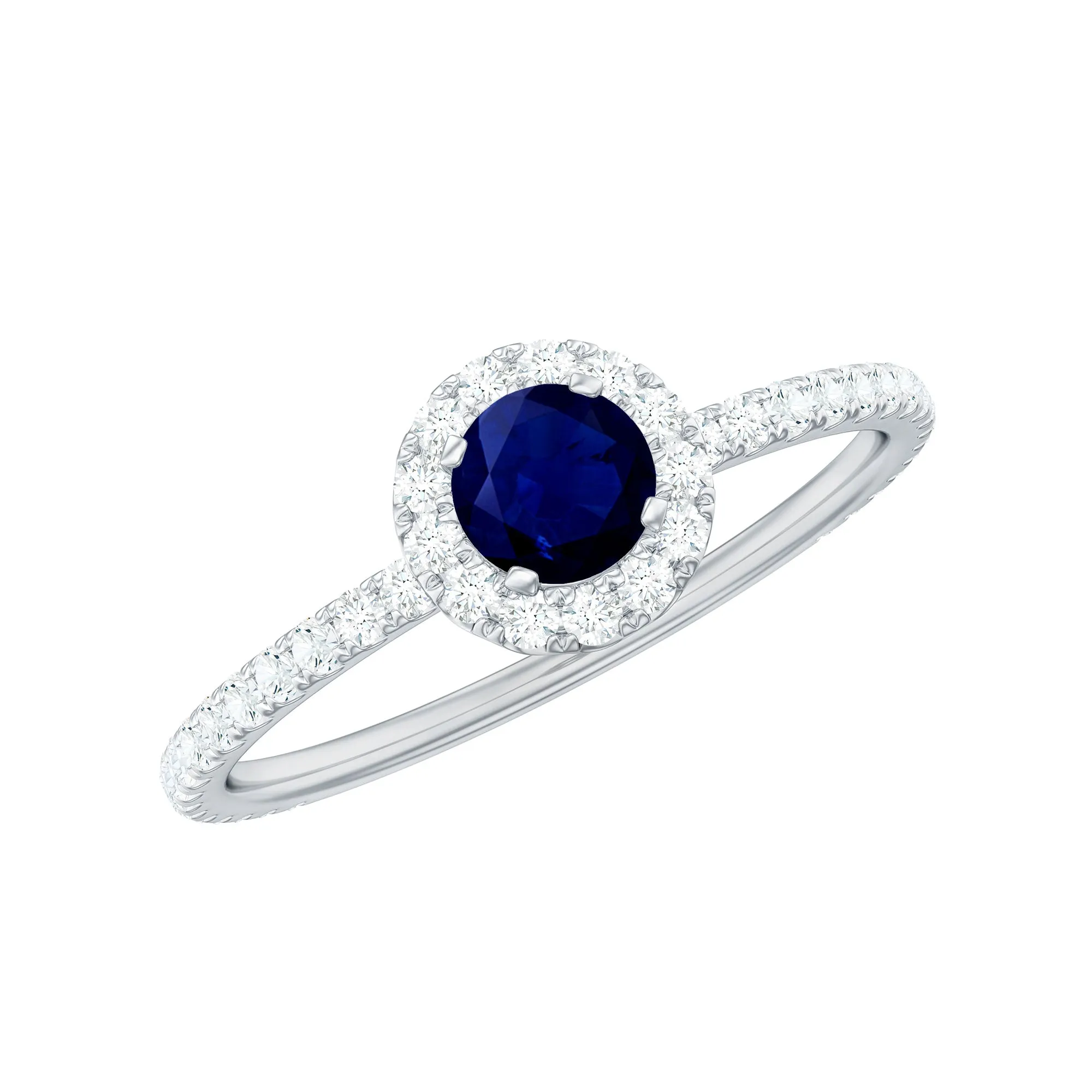 1 CT Blue Sapphire and Diamond Minimal Engagement Ring