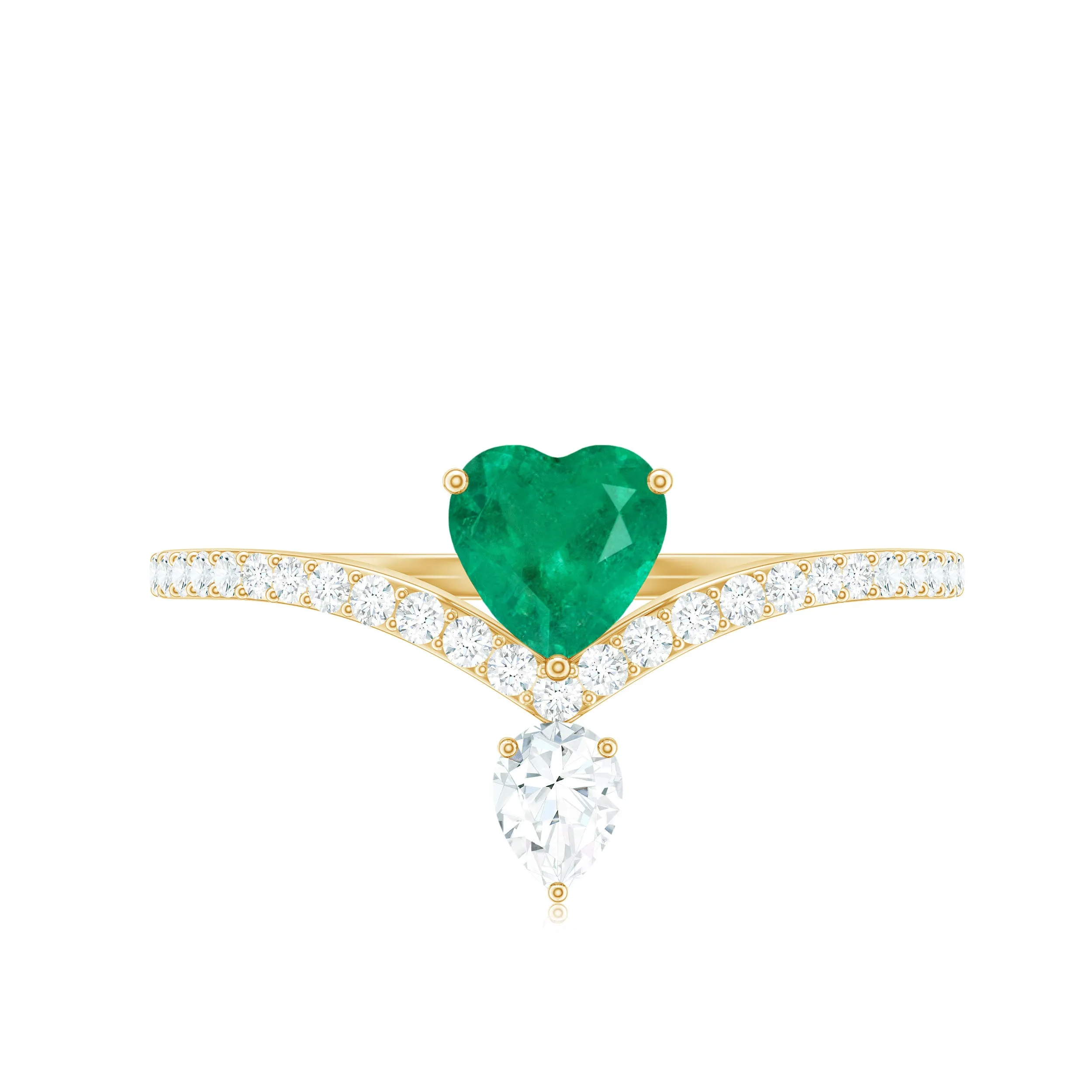 1 CT Heart Emerald Designer Solitaire Engagement Ring with Diamond Accent