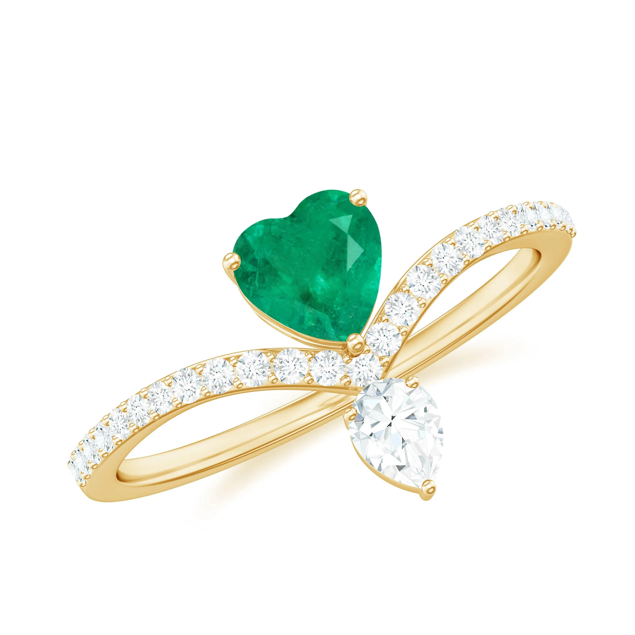 1 CT Heart Emerald Designer Solitaire Engagement Ring with Diamond Accent