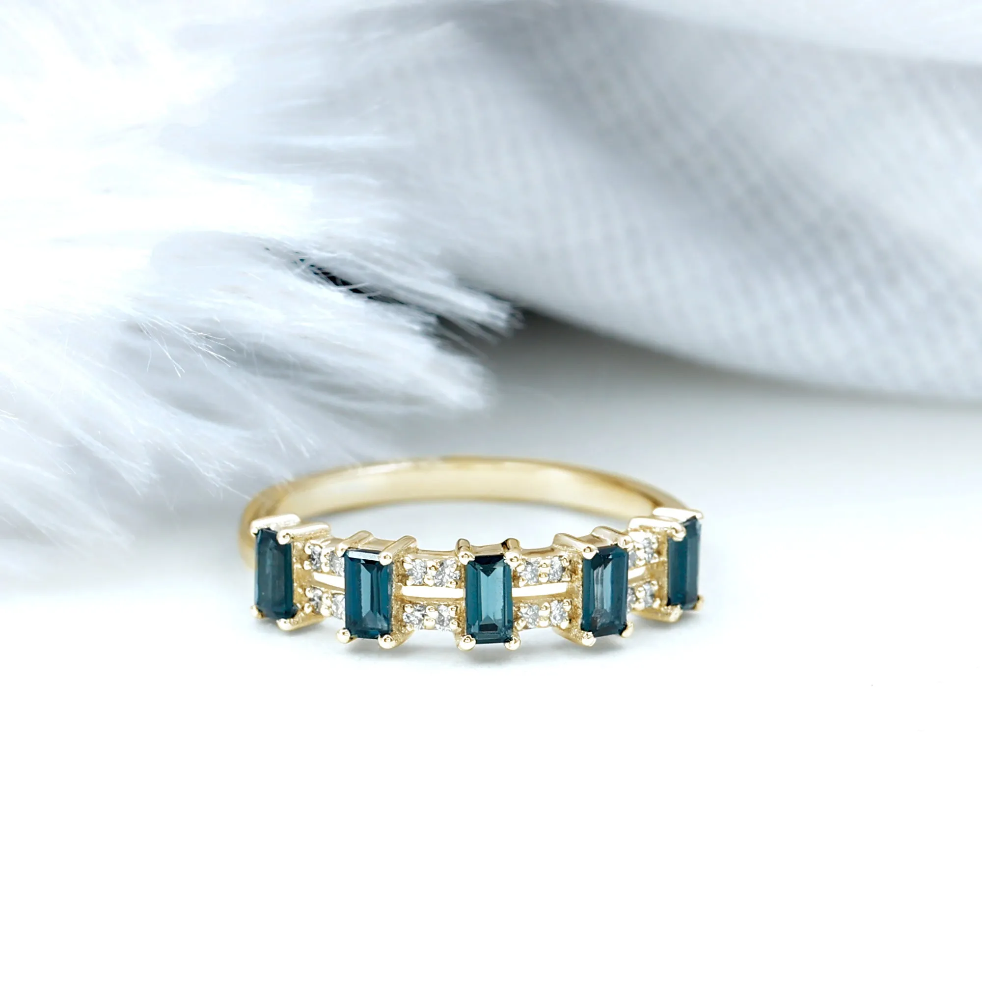 1 CT London Blue Topaz and Diamond Wide Band Ring