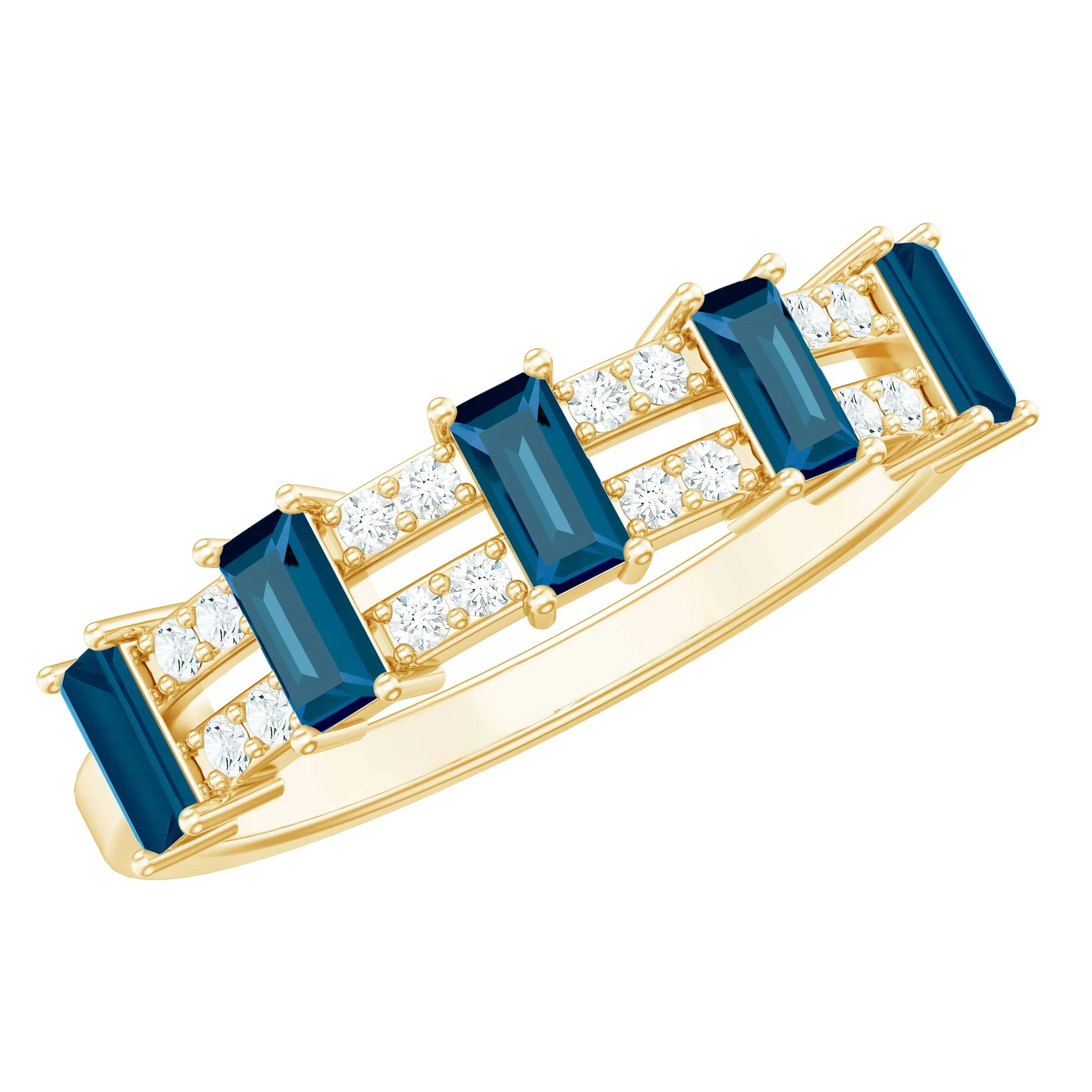 1 CT London Blue Topaz and Diamond Wide Band Ring