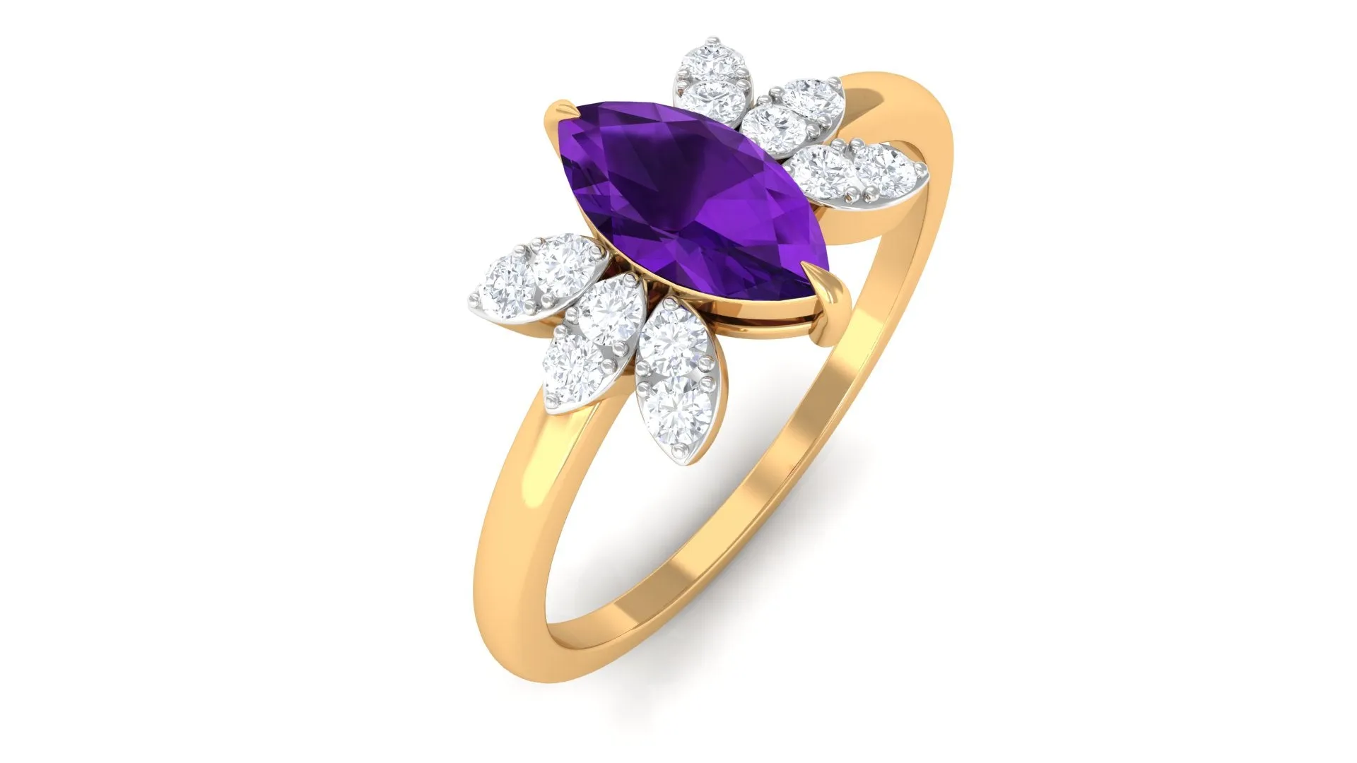 1 Ct Marquise Amethyst and Diamond Engagement Ring