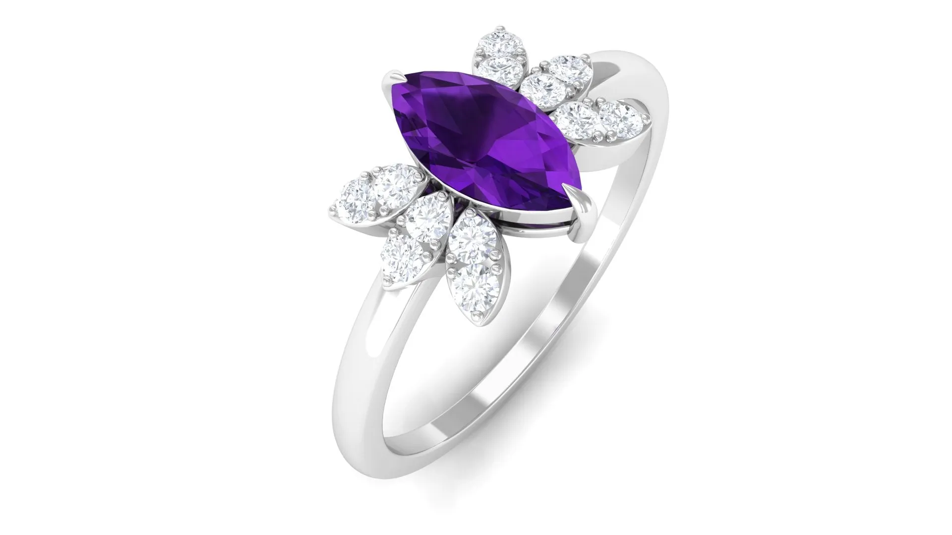 1 Ct Marquise Amethyst and Diamond Engagement Ring