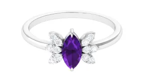 1 Ct Marquise Amethyst and Diamond Engagement Ring