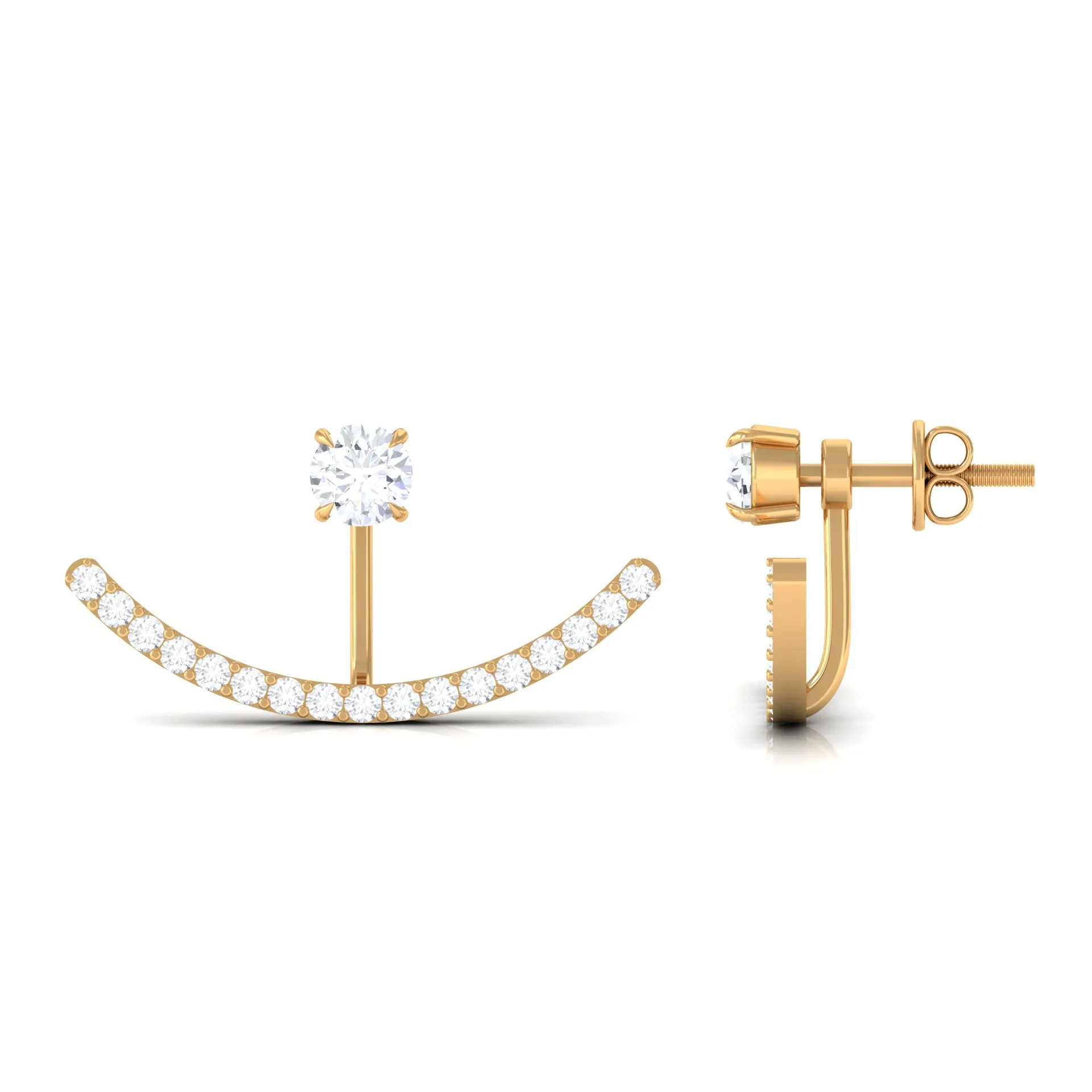 1 CT Natural Diamond Classic Gold Jacket Earrings in Prong Setting