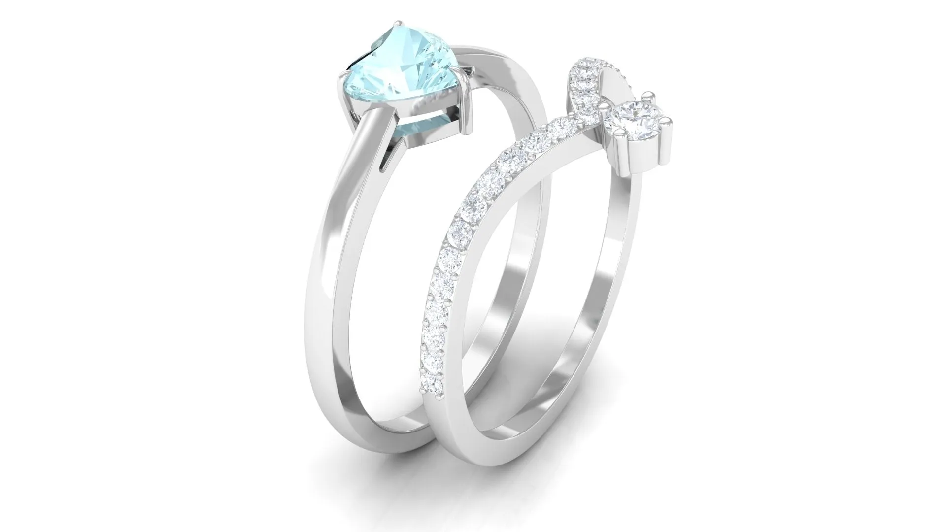 1 CT Sky Blue Topaz and Diamond Heart Ring Set