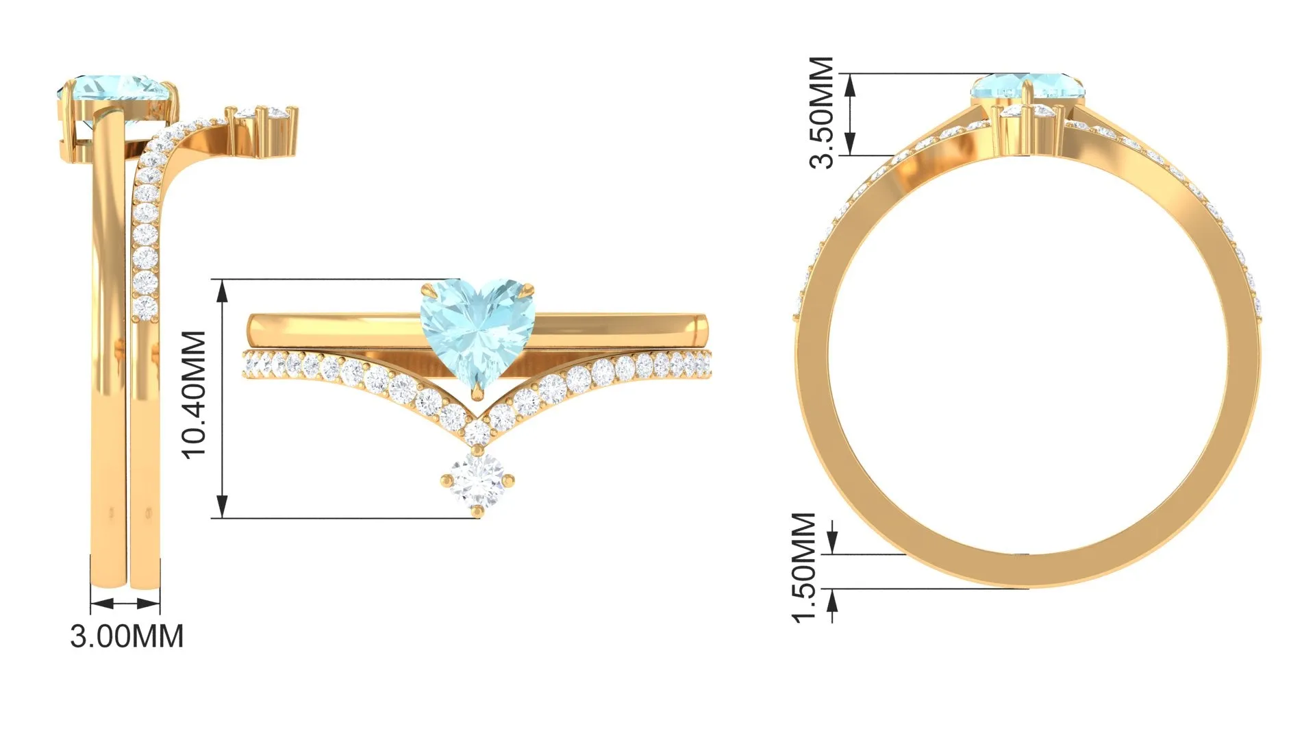 1 CT Sky Blue Topaz and Diamond Heart Ring Set