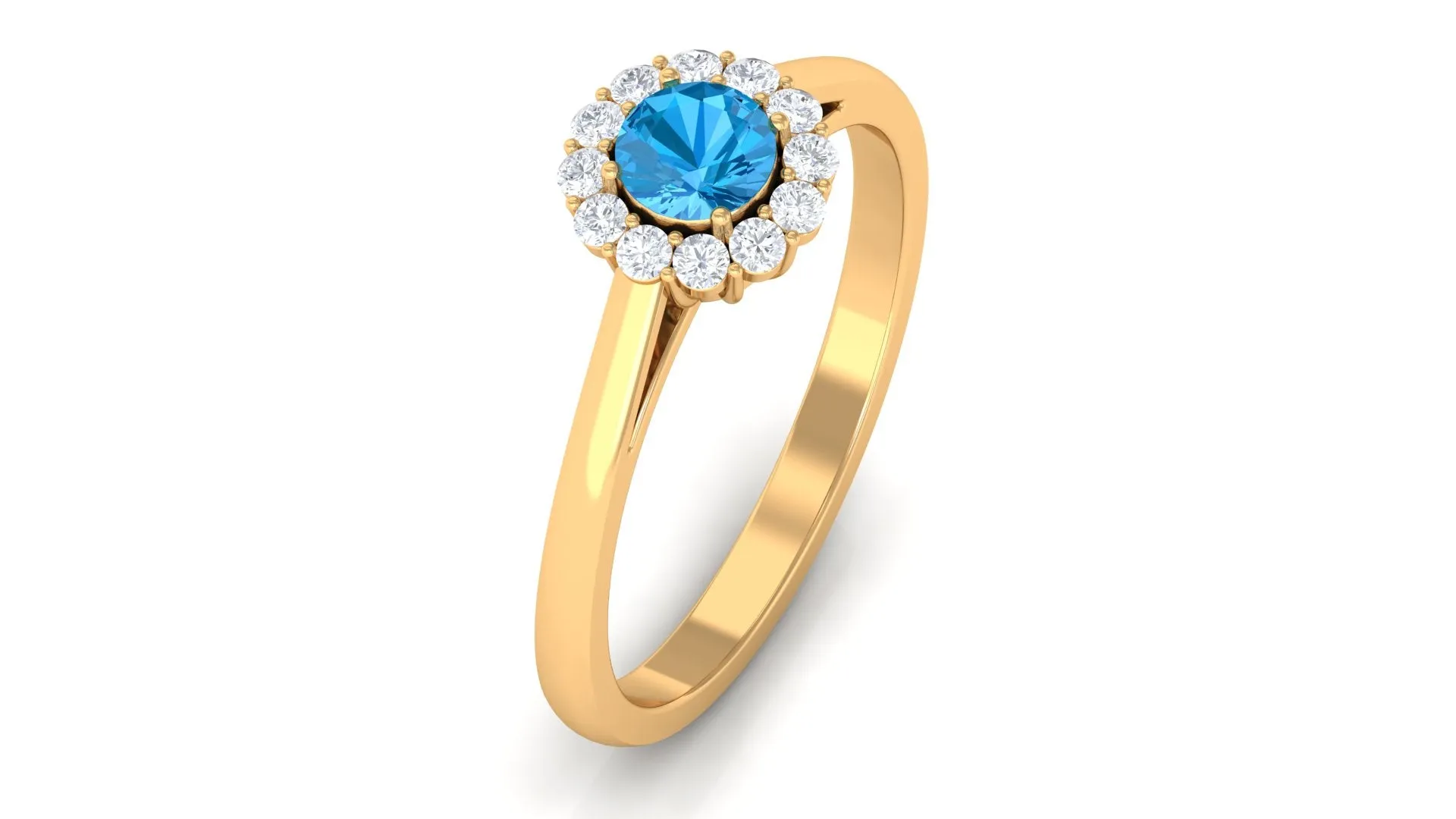 1 CT Swiss Blue Topaz and Diamond Floating Halo Engagement Ring