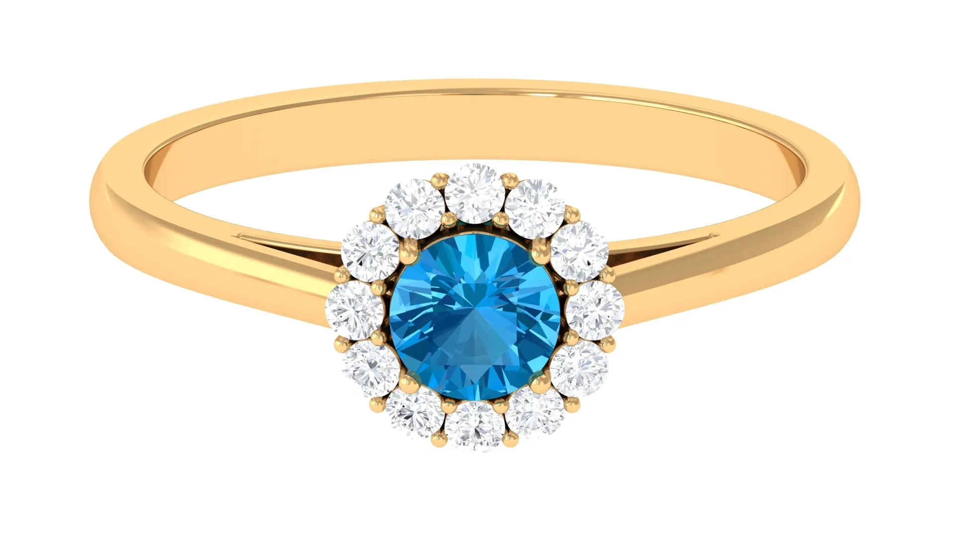 1 CT Swiss Blue Topaz and Diamond Floating Halo Engagement Ring