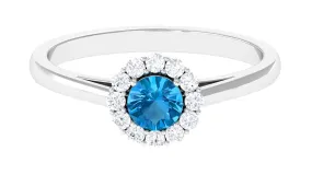 1 CT Swiss Blue Topaz and Diamond Floating Halo Engagement Ring