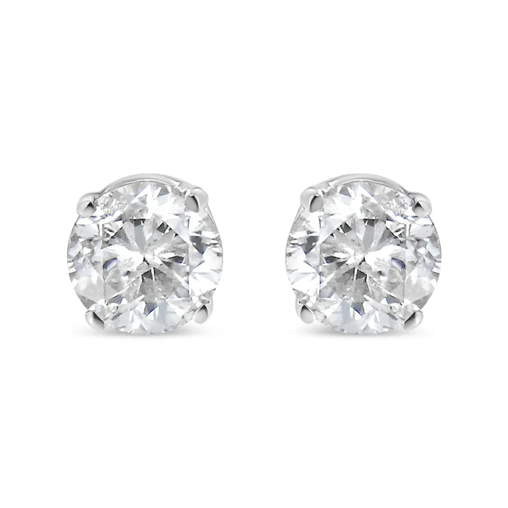 10K White Gold 1/10 Cttw Round Brilliant-Cut Near Colorless Diamond Classic 4-Prong Stud Earrings (H-I Color, I3 Clarity)