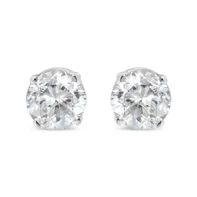 10K White Gold 1/10 Cttw Round Brilliant-Cut Near Colorless Diamond Classic 4-Prong Stud Earrings (H-I Color, I3 Clarity)