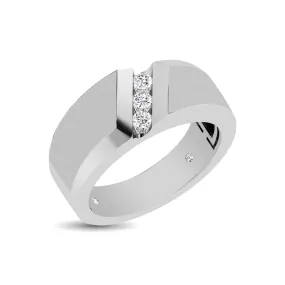 10K White Gold 1/4 Ct.Tw. Diamond Three Stone Mens Band