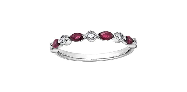 10K White Gold 4 Ruby Marquise & 5 Diamond Band