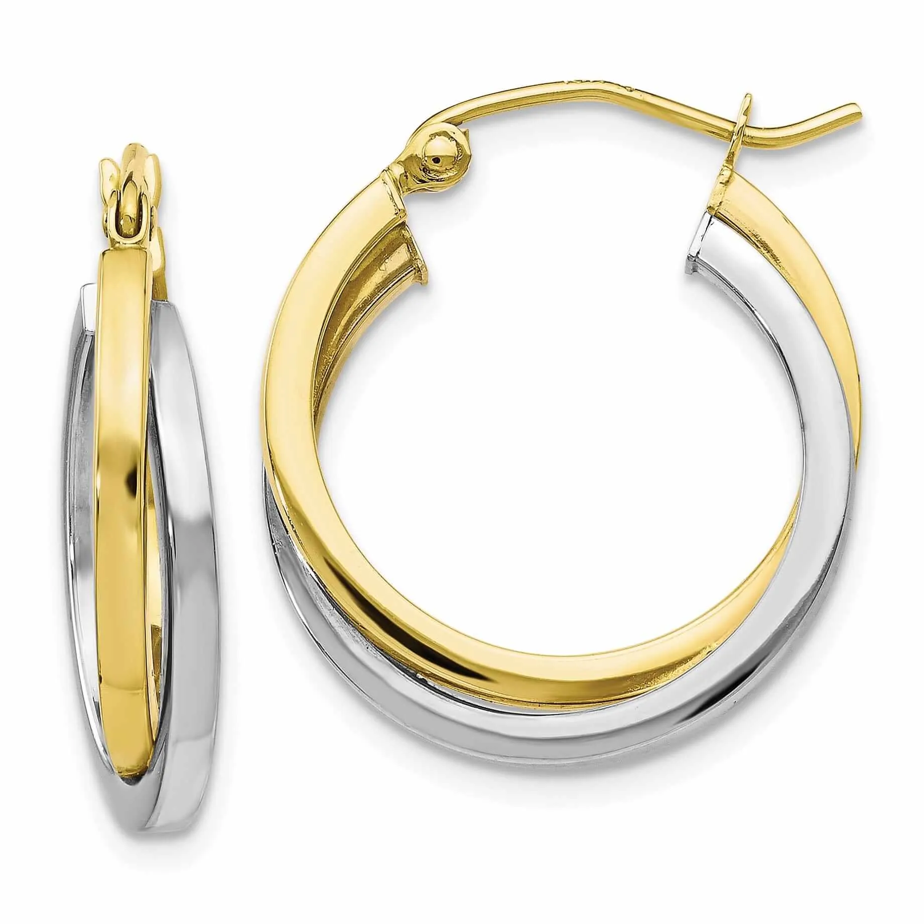 10kt Two Tone Gold Polish Hinged Hoop Earrings