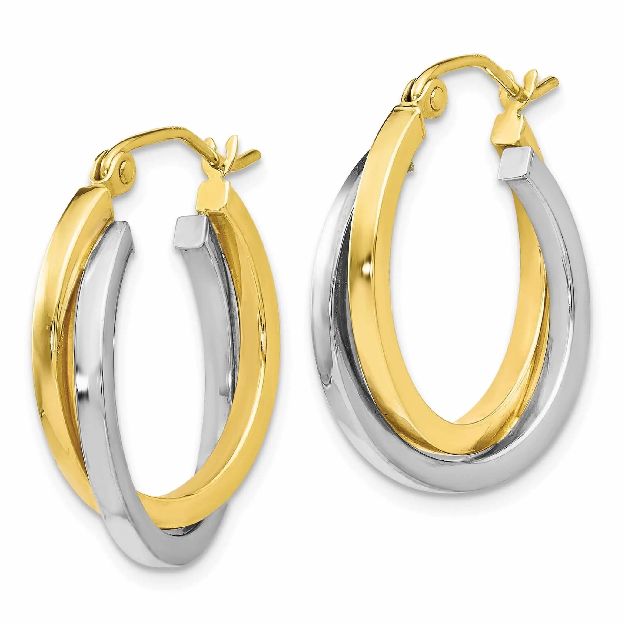 10kt Two Tone Gold Polish Hinged Hoop Earrings