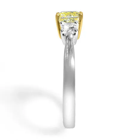 1.22ctw Canary Fancy Yellow Three Stone Diamond Engagement Ring