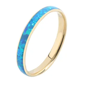 14 Karat Yellow Gold Blue Opal Ring Barrel Shape 3mm