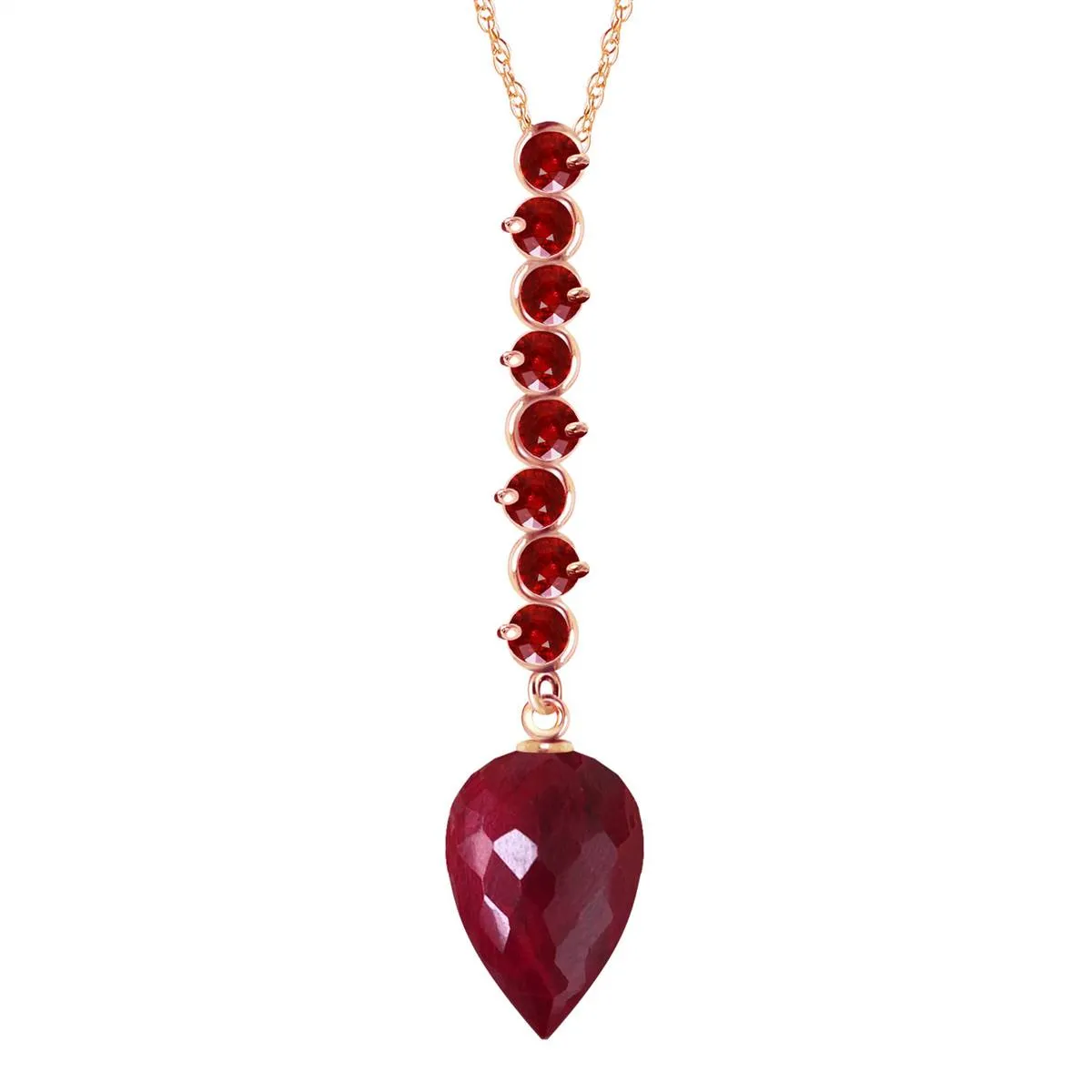 14.55 Carat 14K Solid Rose Gold Necklace Pointy Briolette Drop Ruby