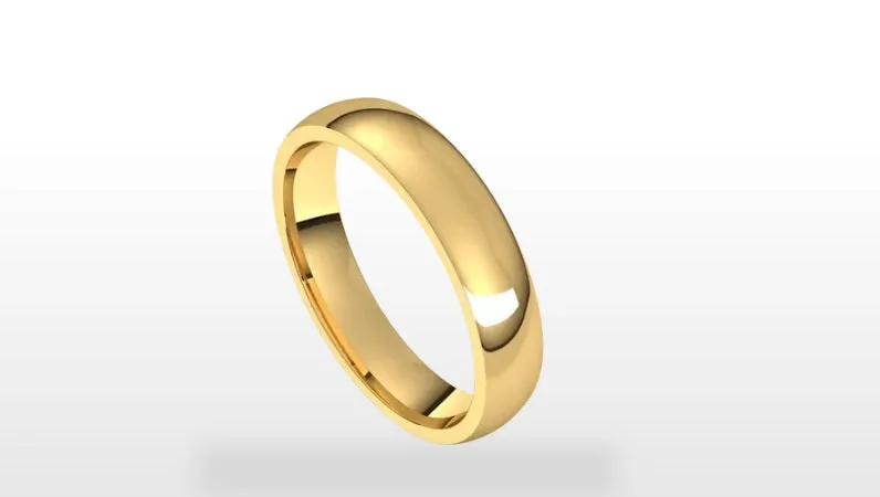 14k Gold 4 mm Half Round Light Comfort Fit Wedding Band