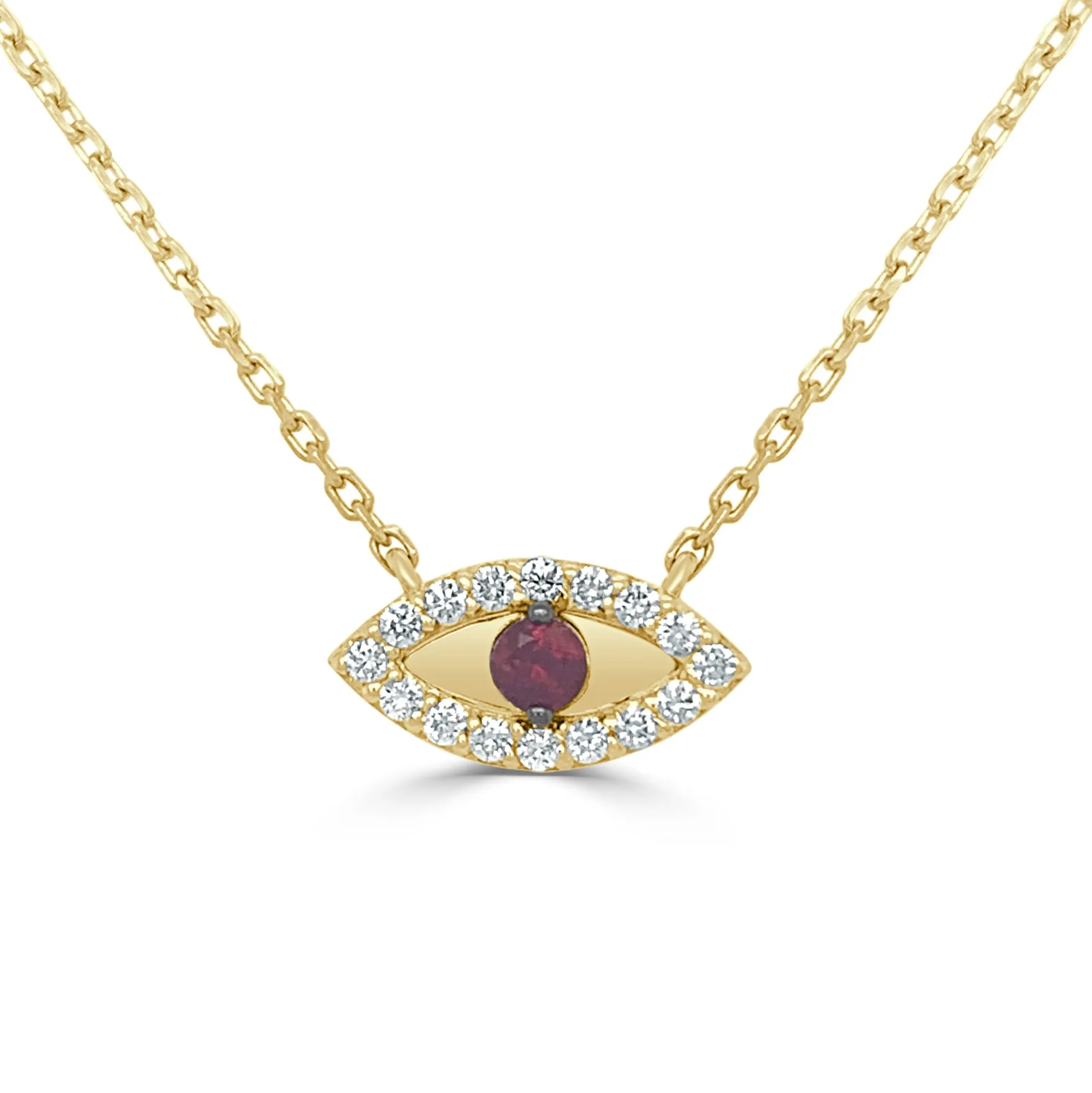 14k Gold & Diamond with Ruby Evil Eye Necklace - 0.21ct