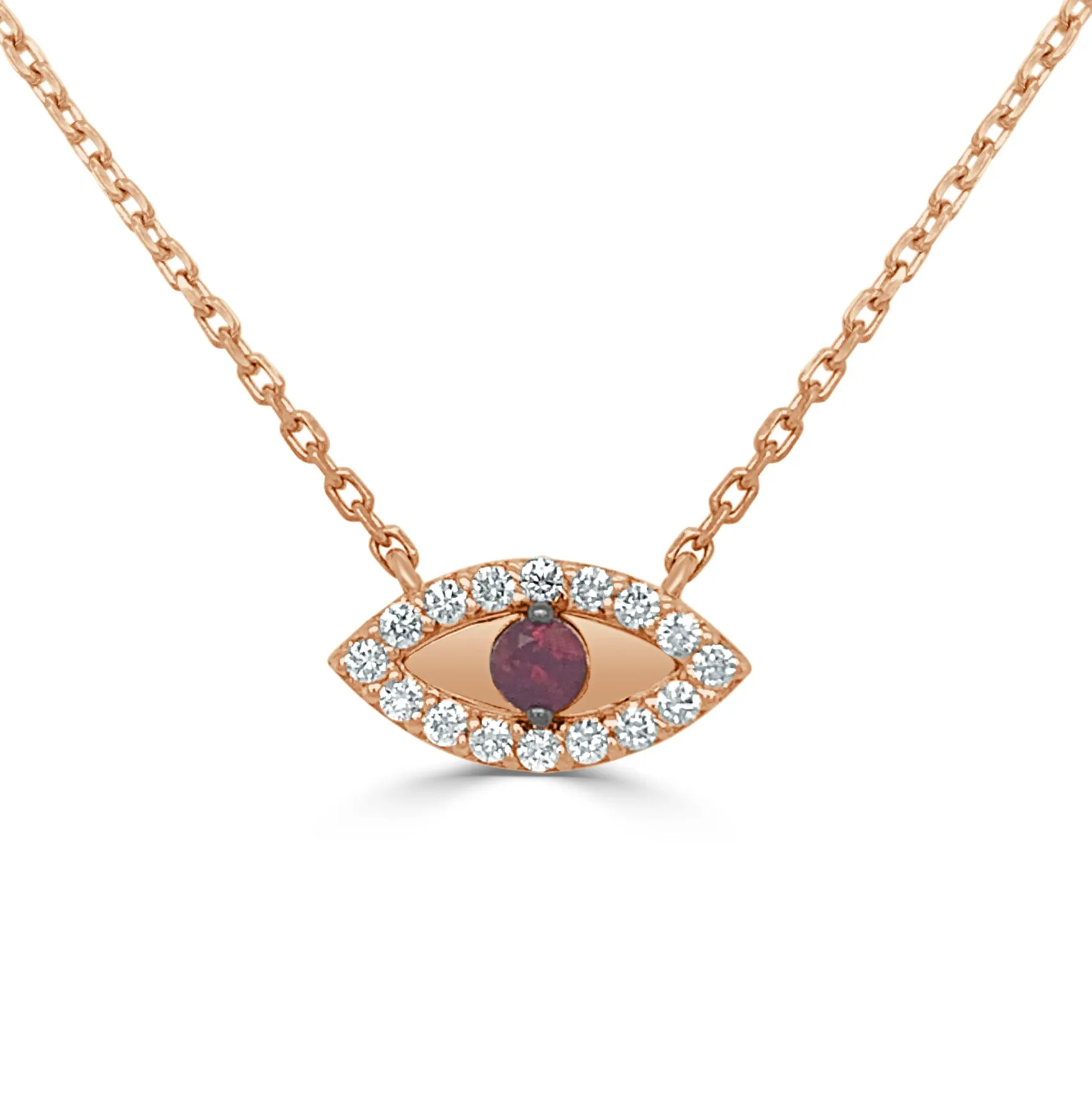 14k Gold & Diamond with Ruby Evil Eye Necklace - 0.21ct