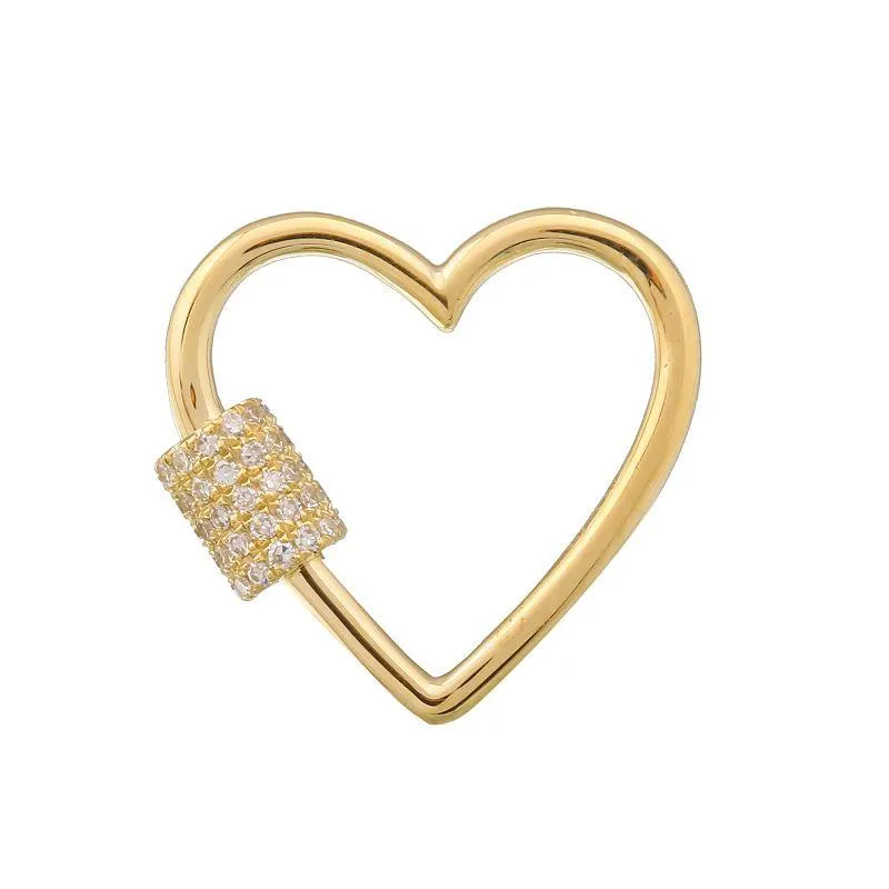 14K Gold Heart Carabiner Lock Diamond Charm Enhancer