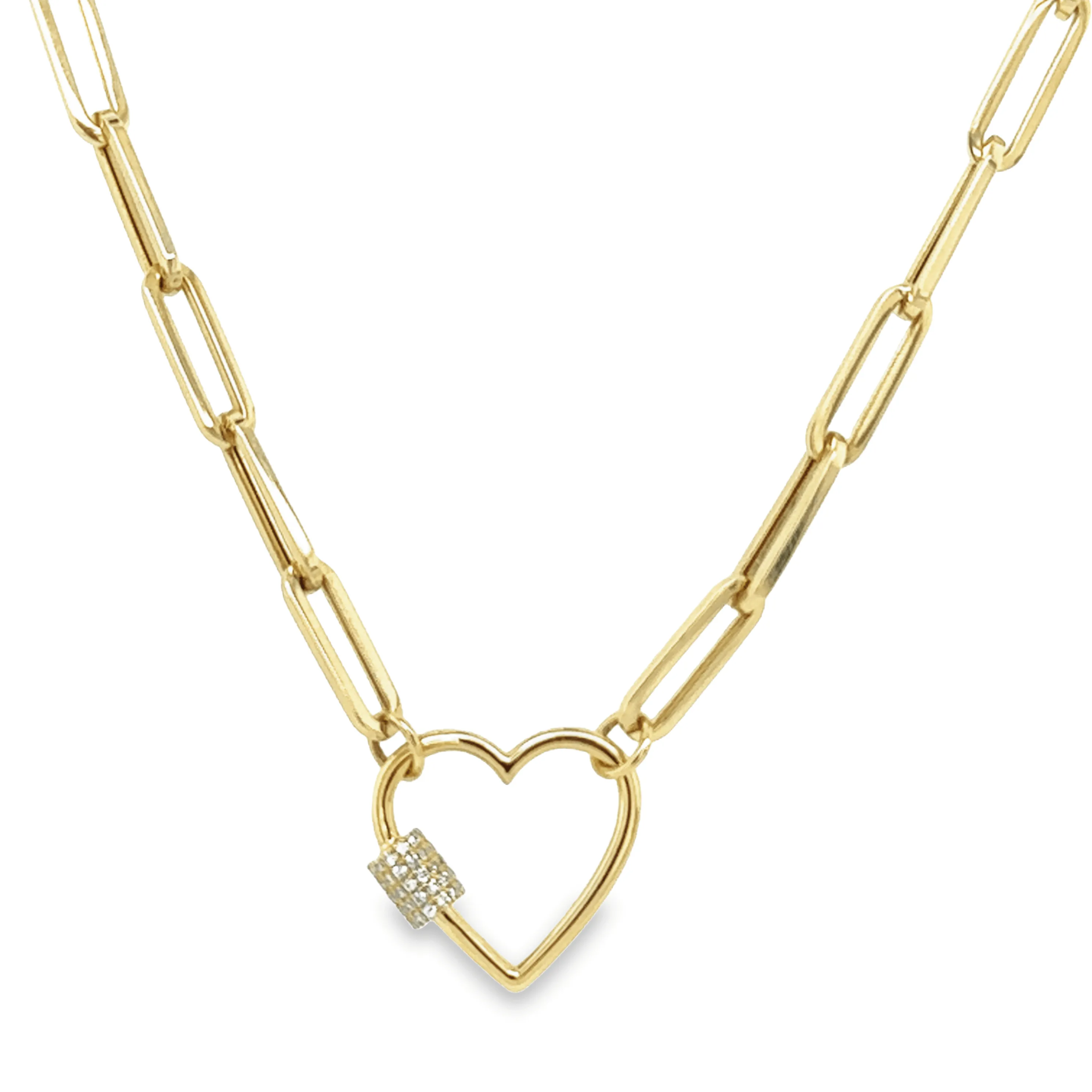 14K Gold Heart Carabiner Lock Diamond Charm Enhancer