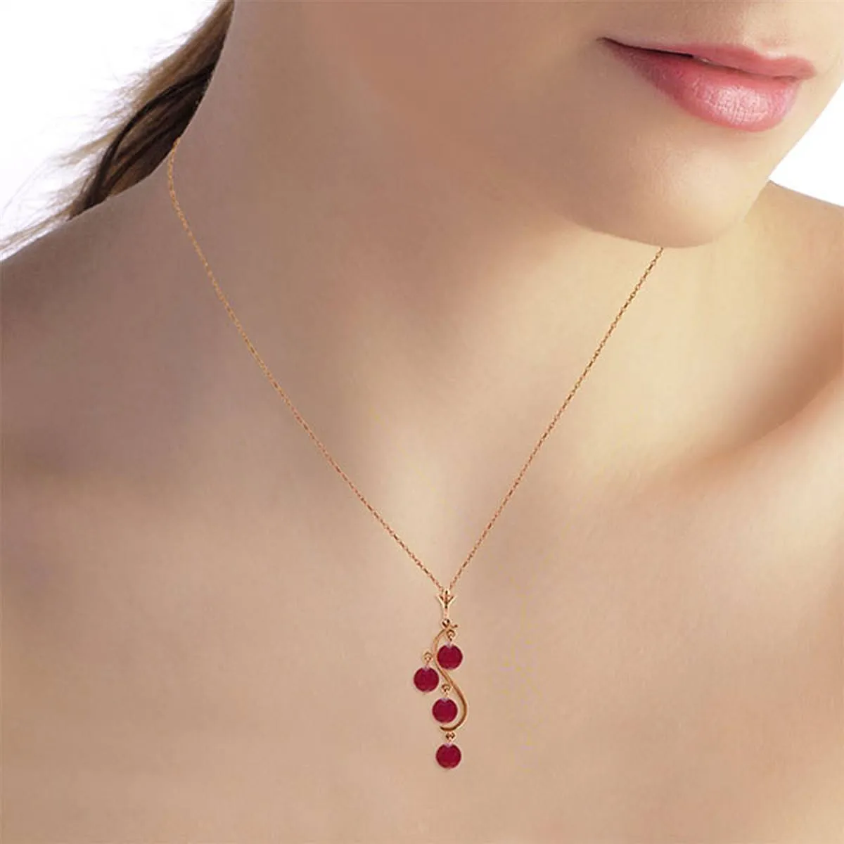 14K Solid Rose Gold Ruby Necklace Jewelry New