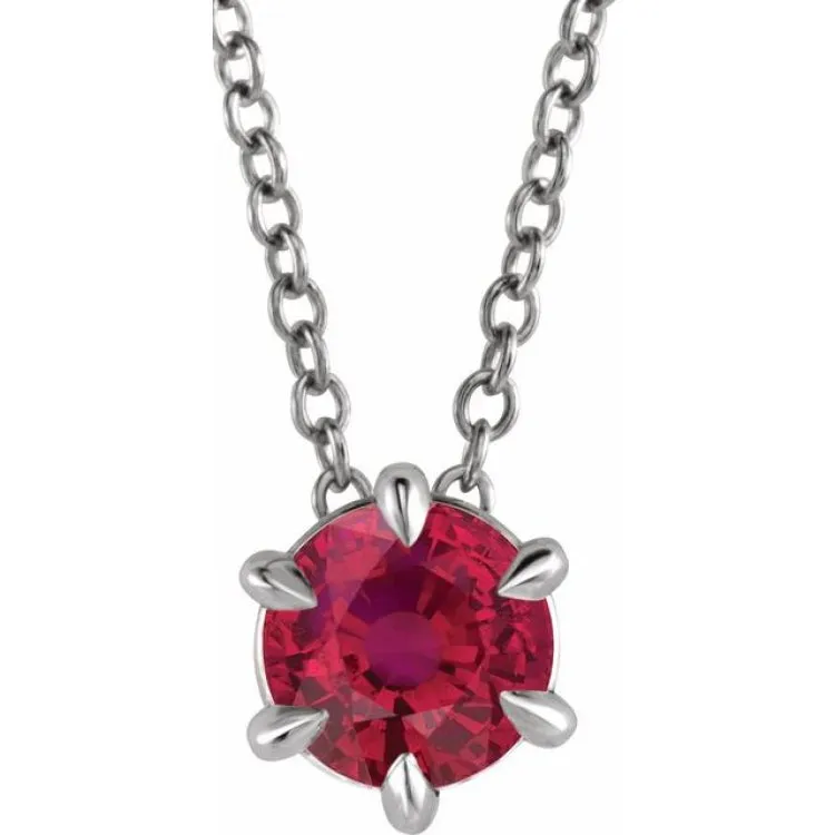 14K White 4 mm Lab-Grown Ruby Solitaire 16-18" Necklace