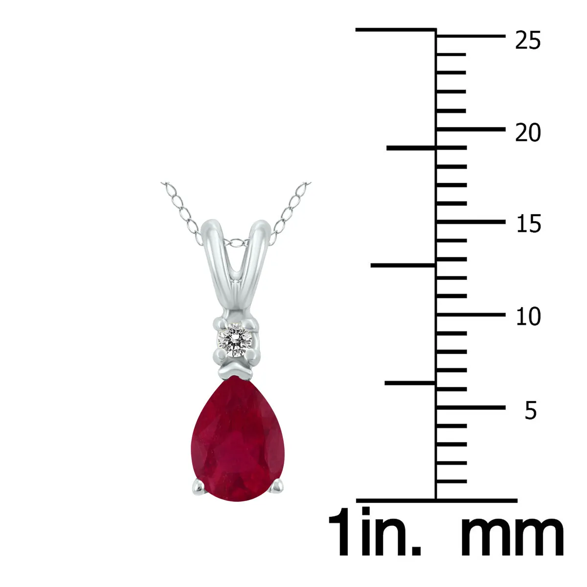 14K White Gold 6X4Mm Pear Ruby And Diamond Pendant