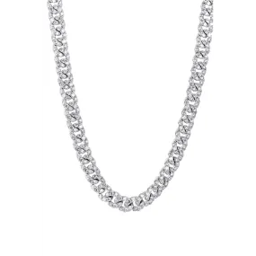 14K White Gold Diamond Cuban Link Necklace