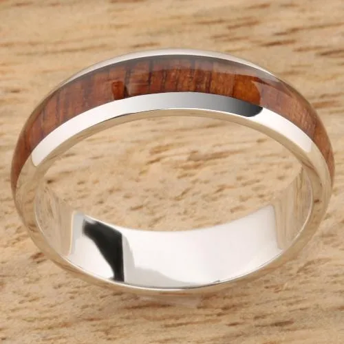 14K White Gold Natural Koa Wood Oval Wedding Ring 5mm