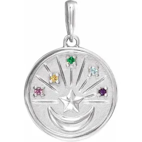 14K White Gold Petite Multi-Gemstone Celestial Coin Pendant