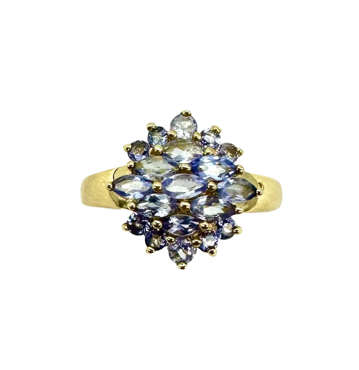 14K Yellow Gold Graduated Marquise Tanzanite Cluster Ring