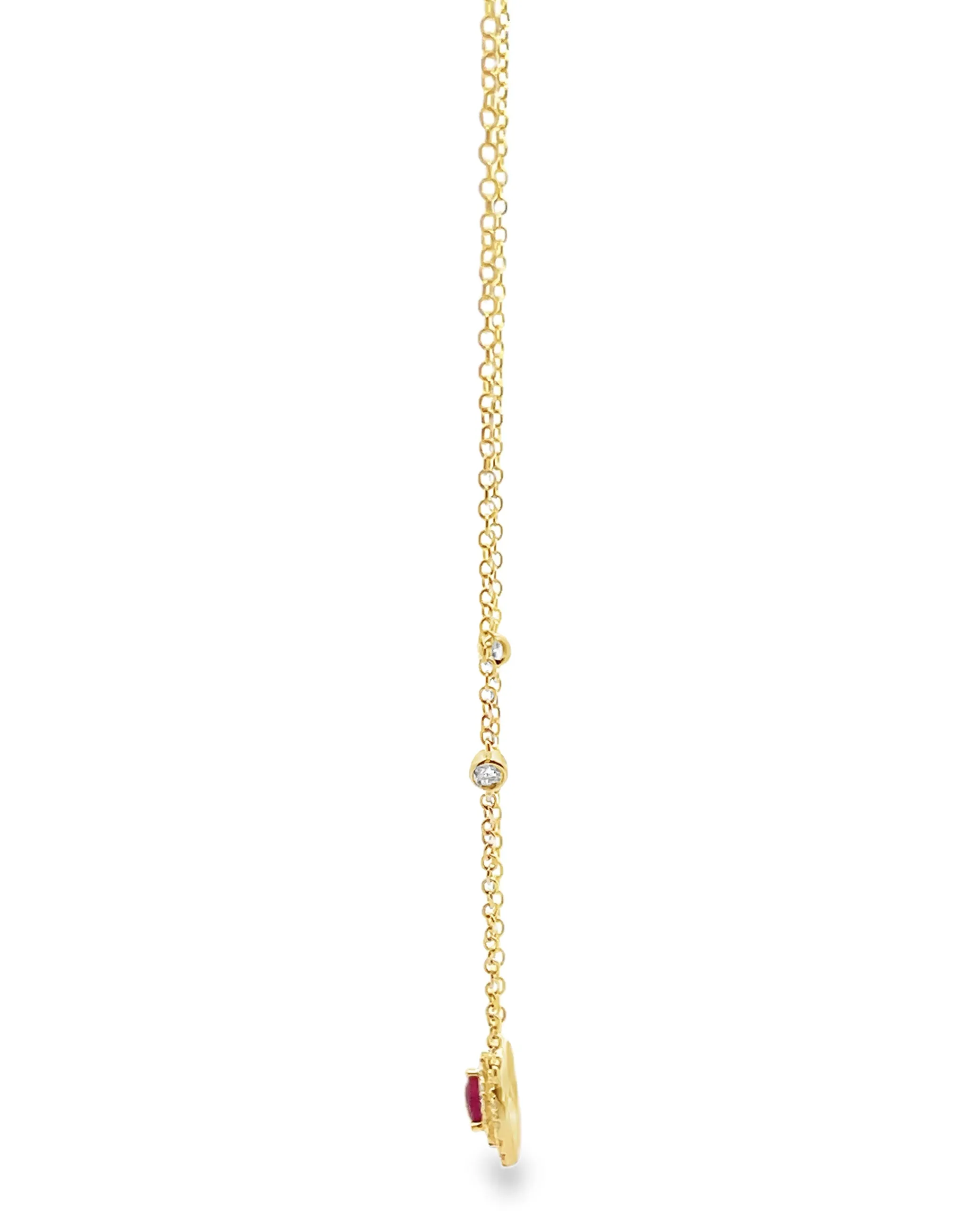 14K Yellow Gold Ruby & Diamond Pendant Necklace