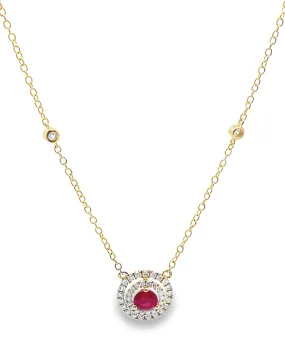 14K Yellow Gold Ruby & Diamond Pendant Necklace