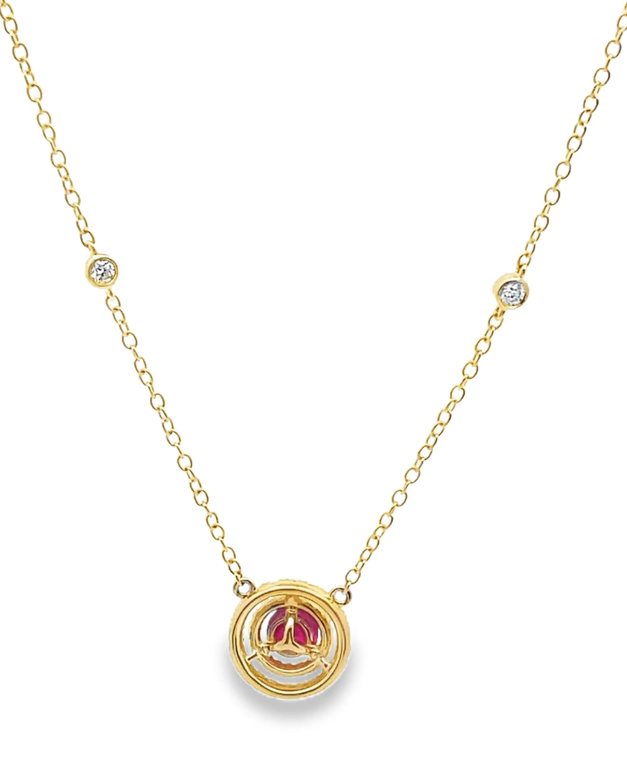 14K Yellow Gold Ruby & Diamond Pendant Necklace