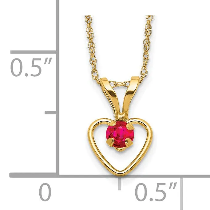 14k Yellow Gold Ruby Heart Birthstone Necklace