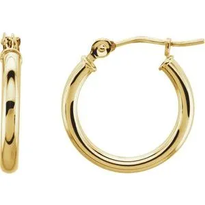 14K Yellow Tube 13 mm Hoop Earrings