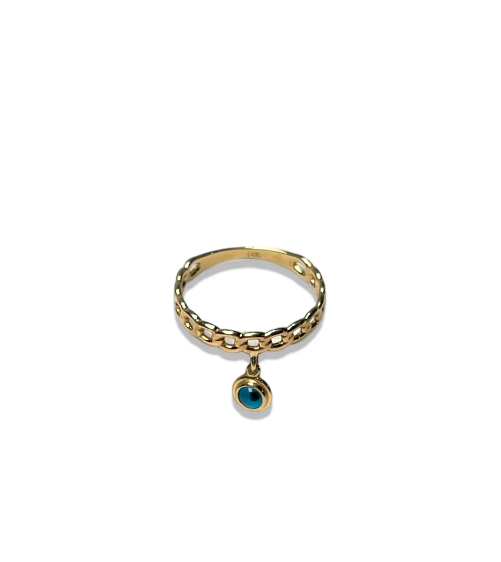 14KT Cuban Sided Dangling Eye Ring